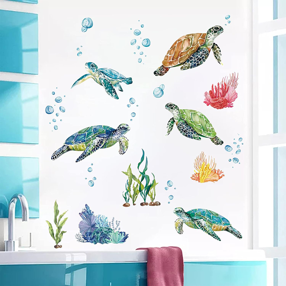 Baby Nursery Under The Sea - 수채화 바다 거북이 벽 스티커, 바다
