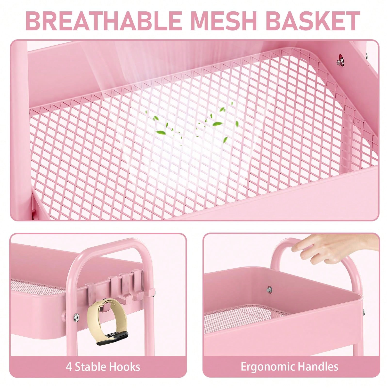 3단 금속 롤링 카트(바퀴 포함) 모던 핑크 유틸리티  - Baby Nursery Essentials 리뷰 및 가격