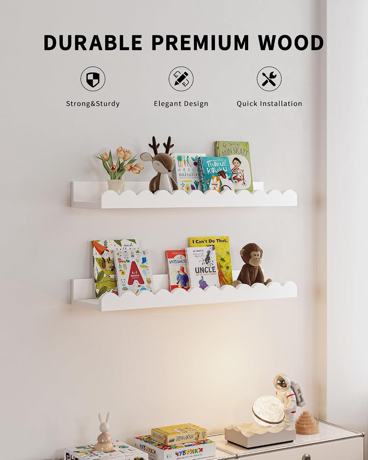 흰색 물결 모양의 벽걸이형 어린이 책장 4개 세트, 유 - Baby Nursery Floating Shelves 리뷰 및 가격