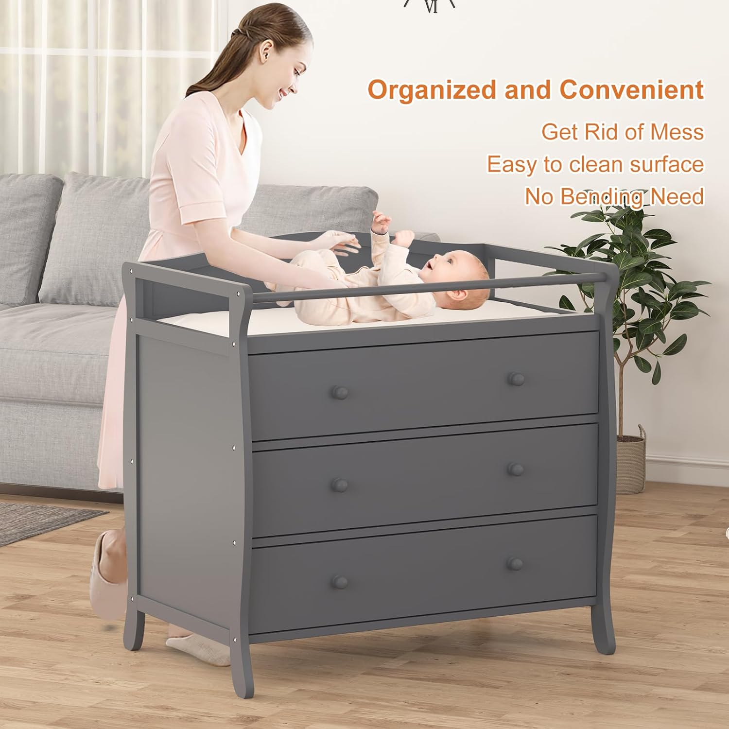 3단 서랍 아기 기저귀 교환대, 안전벨트 및 난간이 있 - Baby Nursery Table 리뷰 및 가격