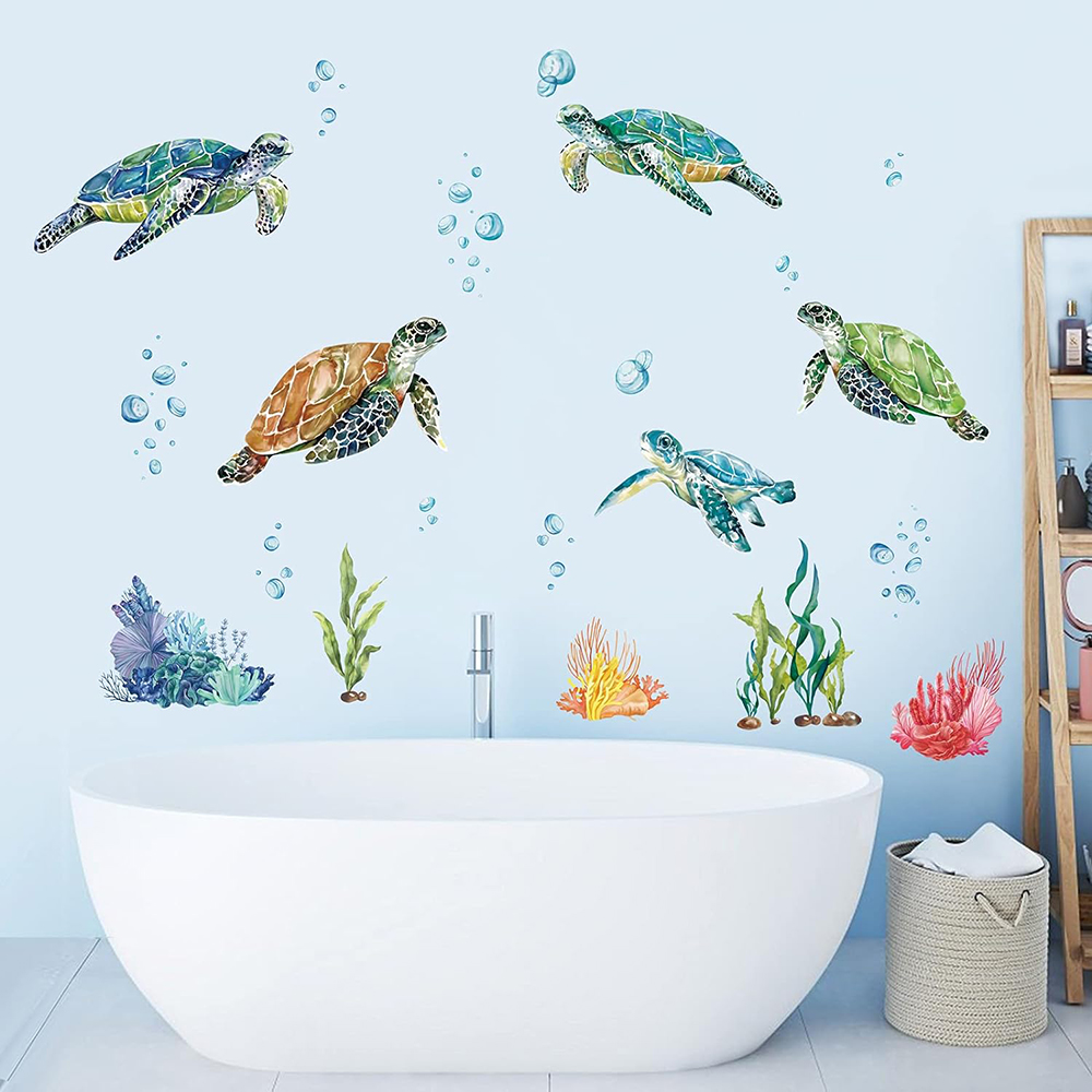 수채화 바다 거북이 벽 스티커, 바다 아래 산호 해초  - Baby Nursery Under The Sea 리뷰 및 가격