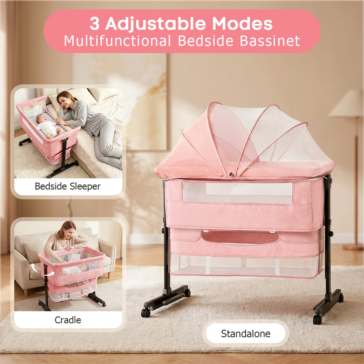 크마이어 핑크 휴대용 신생아 침대, 3단계 조절 가능, - Bassinet Bedside Sleeper 리뷰 및 가격