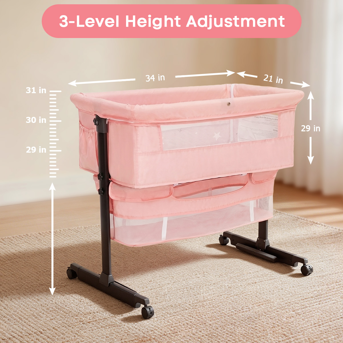 크마이어 핑크 휴대용 신생아 침대, 3단계 조절 가능, - Bassinet Bedside Sleeper 리뷰 및 가격