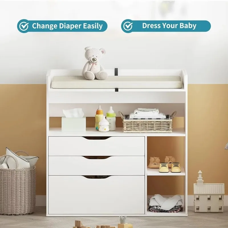 현대적인 미니멀리스트 디자인의 MDF 화이트 아기 기저 - Baby Nursery Table 리뷰 및 가격