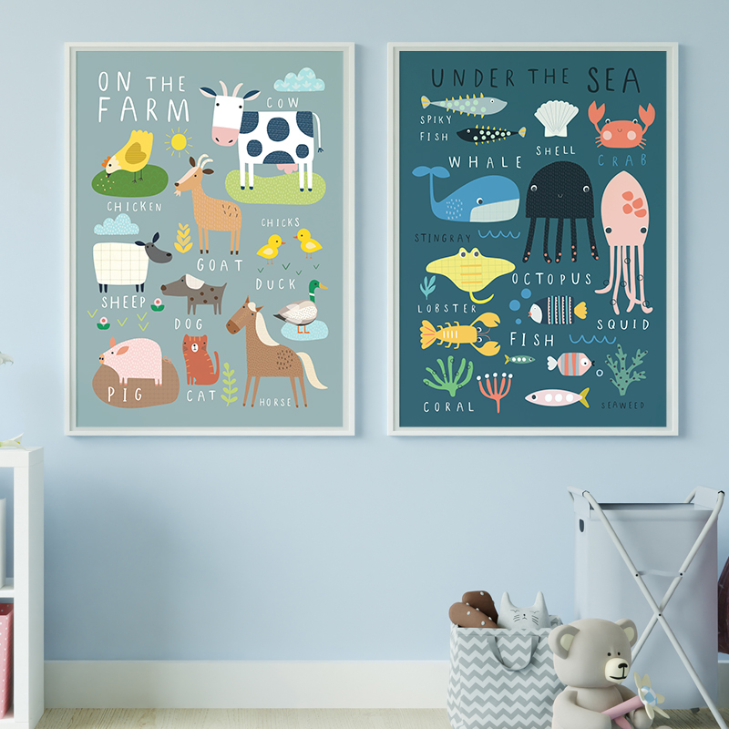 바다 아래의 세계 프린트, 농장 알파벳 그림, 어린이방 - Baby Nursery Under The Sea 리뷰 및 가격