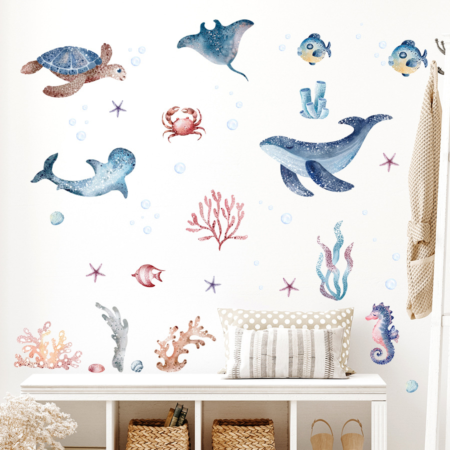 멋진 바다 밑 세계 벽 스티커, 산호 고래 바다 거북이 - Baby Nursery Under The Sea 리뷰 및 가격